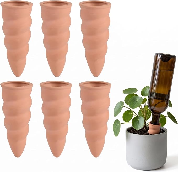Terracotta Watering Spike Set, 6 Pcs Self Watering Planter Insert, Automatic Plant Watering Devices for Vacation Care, Garden/Office/Outdoor/Indoor Plant Decoration