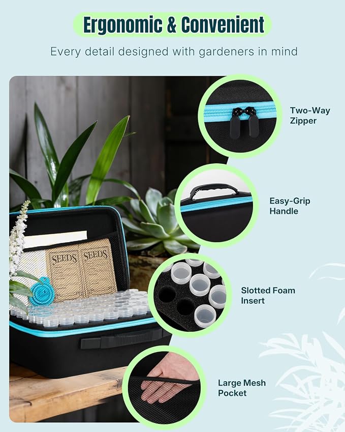 Pawfly 120-Slot Seed Organizer Box with Zipper for Storage, Includes 20 Envelopes, Labels, Tweezers & Tray (Seeds not Included), Sturdy & Portable Seed Storage Saver for Packets, Bank, Gardening