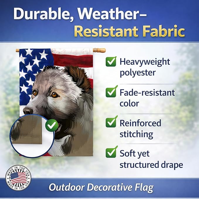 Caroline's Treasures CK6408CHF Armenian Gamper Dog American Flag House Flag Large Porch Sleeve Pole Decorative Outside Yard Banner Artwork Wall Hanging, Polyester, House Size, Multicolor