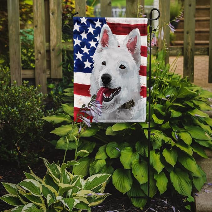Caroline's Treasures CK6431GF Berger Blanc Suisse American Flag Garden Flag Mailbox Flag Decorative Yard Flag Banner Outside Patio Artwork Yard Flower Beds, Garden Size, Multicolor