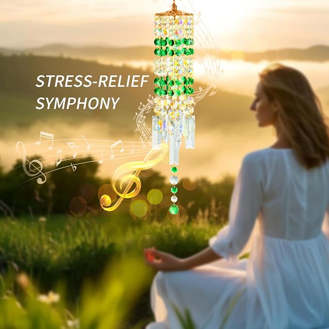 Crystal Wind Chimes Rainbow Suncatcher for Window, Garden, Patio Decor | K9 Crystal Suncatcher, 22 Inches, Creates Rainbows Indoors/Outdoors, Ideal For Gifting, Rose Gold Hooks, Porch/Balcony