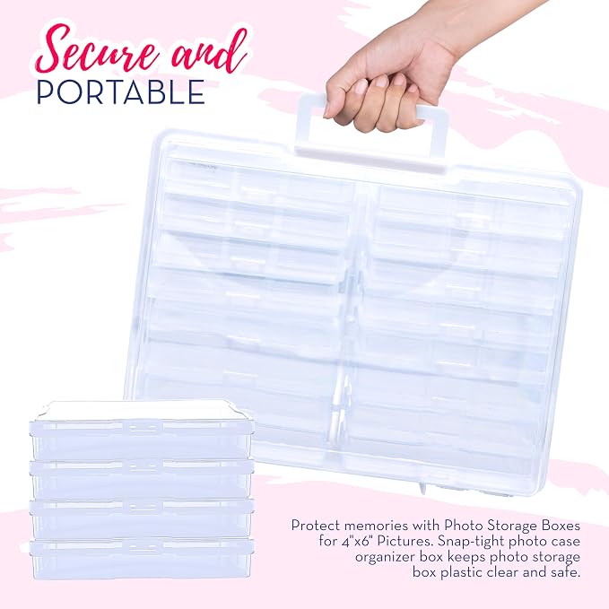 4E's Novelty 16 Pack Clear Transparent Photo Storage Box with 4x6 Photo Cases and Photo Organizing Box Plastic for Scrapbooking Containers, Classroom Organization