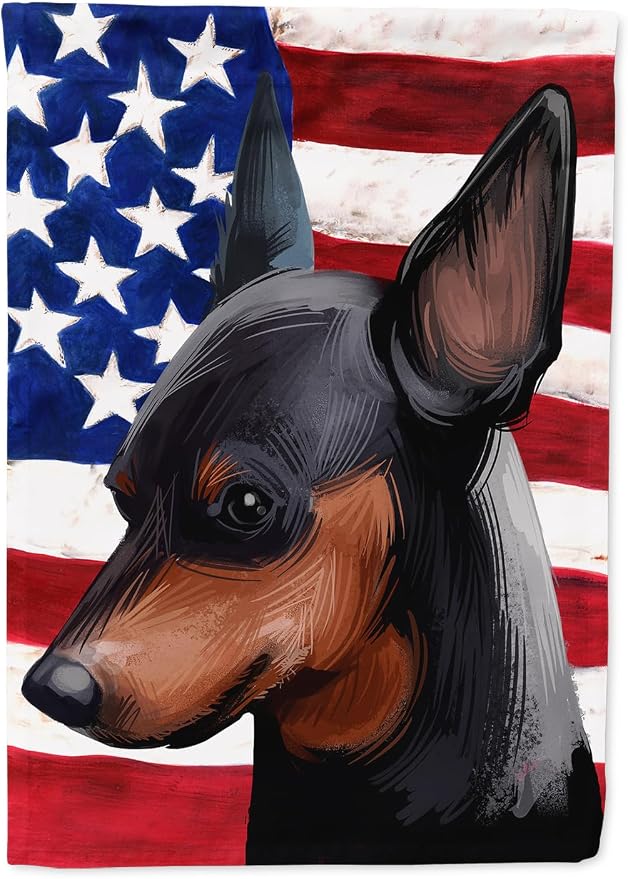 Caroline's Treasures CK6618CHF Miniature Pinscher Dog American Flag House Flag Large Porch Sleeve Pole Decorative Outside Yard Banner Artwork Wall Hanging, Polyester, House Size, Multicolor