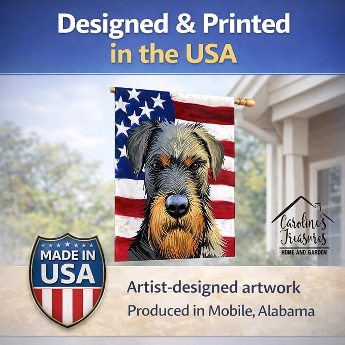 Caroline's Treasures CK6578CHF Jagdterrier American Flag House Flag Large Porch Sleeve Pole Decorative Outside Yard Banner Artwork Wall Hanging, Polyester, House Size, Multicolor