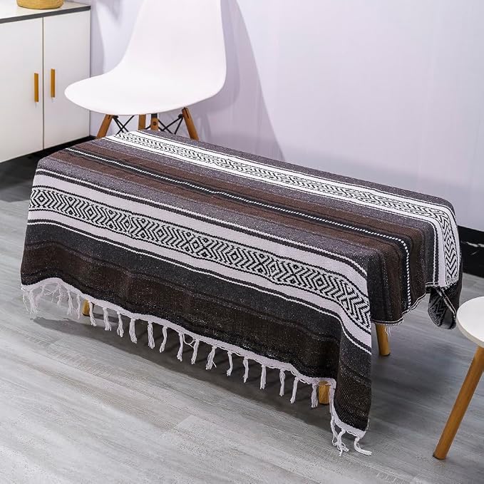 Airooglee 69" L x 51" W Large Mexican Blanket - Perfect as Yoga Outdoor Beach Serape Picnic Camping Blanket, Woven Blanket, Boho Home Décor - Grey