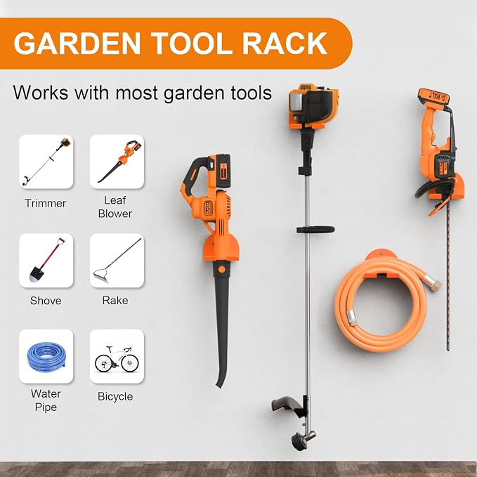 Weedeater Hanger, Heavy Duty Weed Eater Hanger Wall Mount, Garden Power Tool Holder with Rubber Coating for Grass Trimmer, Hedge Trimmer, Leaf Blower, Garage Organizer, 2 Pack