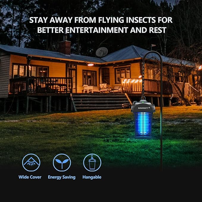 BANPESTT Bug Zapper Outdoor - Plug in Electric 4000V Mosquito Killer - Waterproof Indoor/Outdoor with Dusk-to-Dawn Sensor, Durable Grid & Easy-Clean Tray for Patio, Garden & Home (Black)