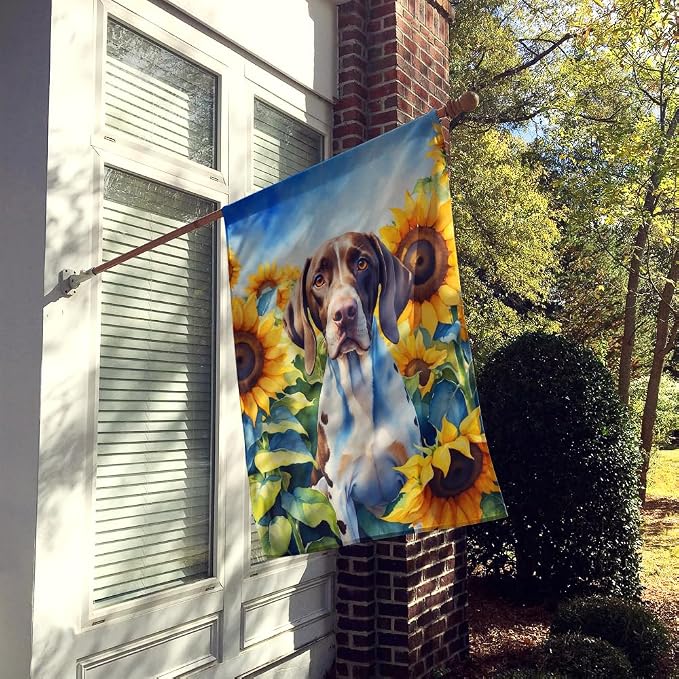 Caroline's Treasures DAC6134CHF Pointer in Sunflowers House Flag Large Porch Sleeve Pole Decorative Outside Yard Banner Artwork Wall Hanging, Polyester, House Size, Multicolor