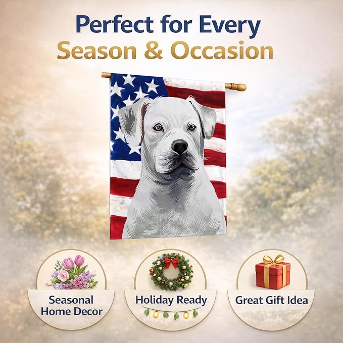 Caroline's Treasures CK6395CHF American Bulldog American Flag House Flag Large Porch Sleeve Pole Decorative Outside Yard Banner Artwork Wall Hanging, Polyester, House Size, Multicolor