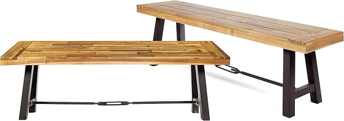 Christopher Knight Home Catriona Outdoor Dining Benches - Acacia Wood - Teak/Rustic Metal (Set of 2)