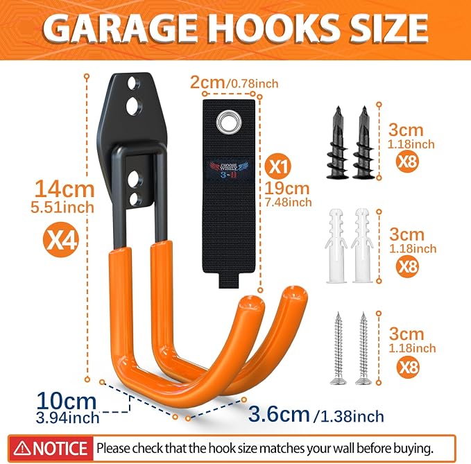 3-H Garden Hose Holder Wall Mount 4 Pack Solid Steel 3.9 Inch Compact Hose Hanger Heavy Duty Water Hose Holders for Outside,Orange