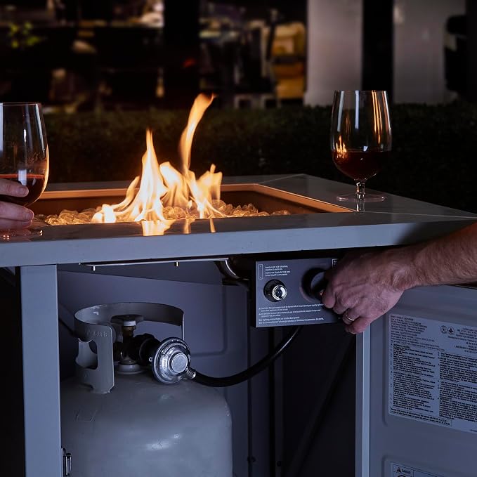 Endless Summer 30" Square Outdoor Propane Fire Pit Table with Marble Mantel | Includes White Fire Glass and Protective Cover