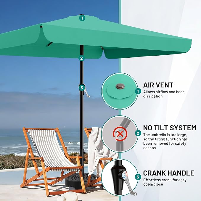 AreShark 8 X 10 FT Large Rectangular Patio Umbrella with Valance, Outdoor Table Market Umbrella w/Crank & 8 Ribs, Rectangle Outdoor Umbrellas for Garden, Deck, Yard and Poolside, Sky Blue