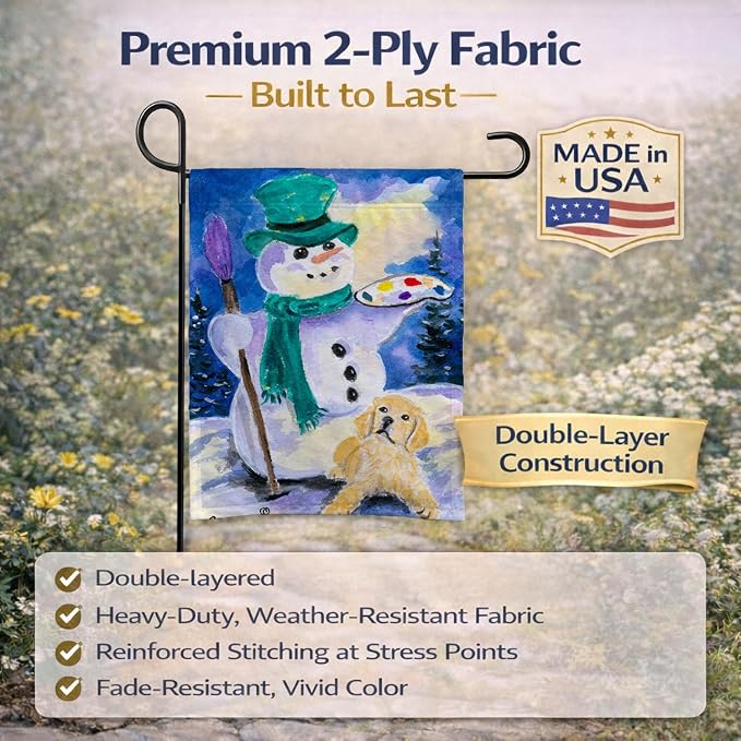 Caroline's Treasures SS8994GF Snowman with Golden Retriever Garden Flag Mailbox Flag Decorative Yard Flag Banner Outside Patio Artwork Yard Flower Beds, Garden Size, Multicolor