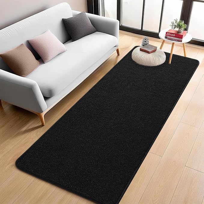 Black 2x6 Hallway Runner Rug | Washable Memory Foam, Low Pile Non Slip Indoor Carpet for Bedroom Bedside Entrance Classroom College Dorm Room Home Decor