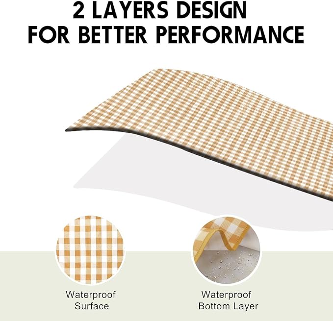 SAMSIER Outdoor Picnic Blankets Waterproof Foldable Sandproof, Extra Large Gingham Cute Picnic Mat Washable Portable for Park Beach Camping Courtyard (Coffee, 80"×80")