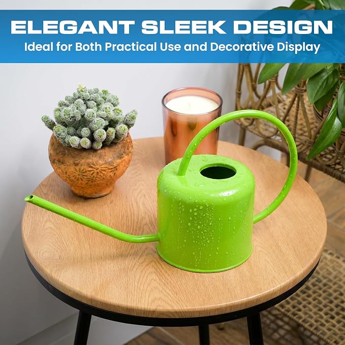 Plexon Long Spout Watering Can Indoor Plants, 40 oz Small Watering Can Pot Metal for Garden Flowers House Plants Mini, Powder Coated,Gift for Mom Girlfriend Daughter, Green