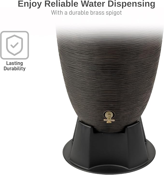 RTS Home Accents 50-Gallon Newport Rain Barrel with Stand and Removable Lid, Bronze Color
