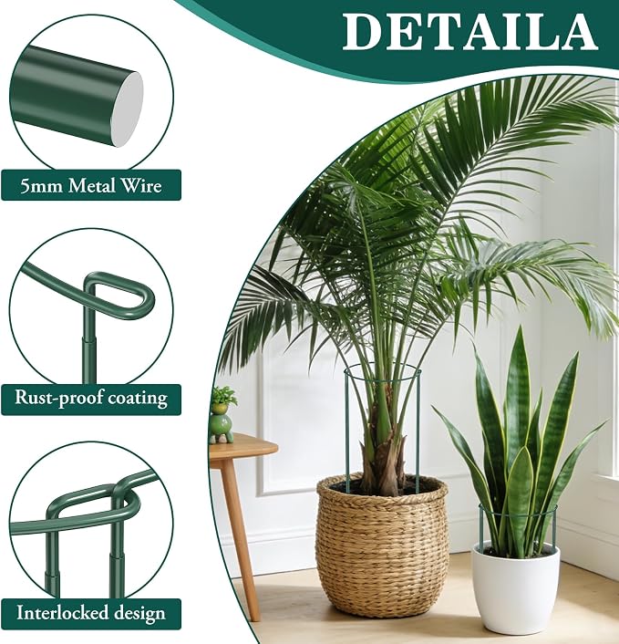 Unves 10 Pack Peony Cage, 13" W x 32" H Half Round Plant Support Stakes, Heavy-Duty Peony Cages and Supports for Outdoor & Indoor Plants, Garden Stakes for Plant Vegetable with Clips, Ties and Gloves