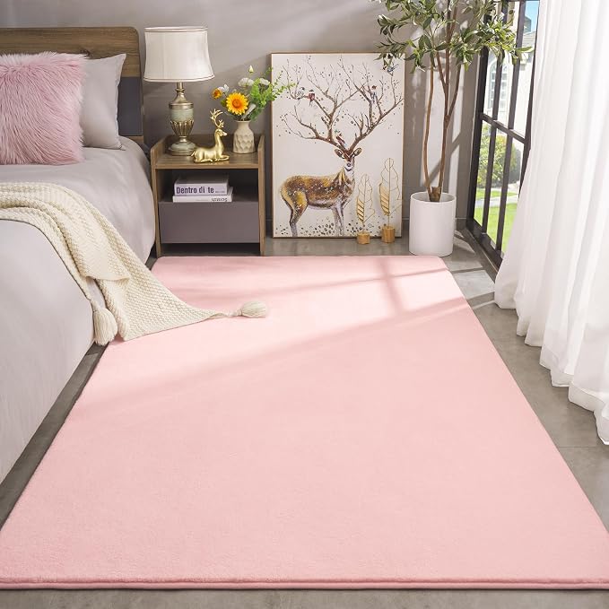 Amearea Modern Area Rugs for Bedroom Living Room, 4x6 Pink Memory Foam Rug | Thickened Fluffy Indoor Washable Rugs Non Slip Minimalist Carpet for Kids Boys Girls Dorm Nursery Room Decor