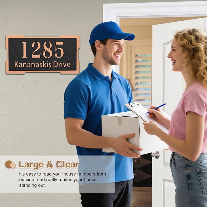 Address Plaque Metal & Large - 12'' x 6.14'' Custom Address Sign for House, House Number Plaque Sign for Outside, Up to 5 inch Tall,Make Your House Standing Out (Style 1)