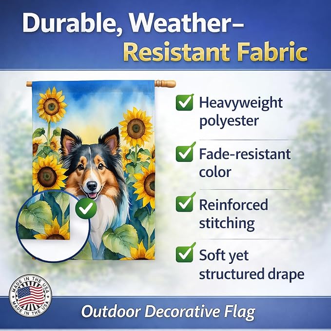 Caroline's Treasures DAC6160CHF Sheltie in Sunflowers House Flag Large Porch Sleeve Pole Decorative Outside Yard Banner Artwork Wall Hanging, Polyester, House Size, Multicolor