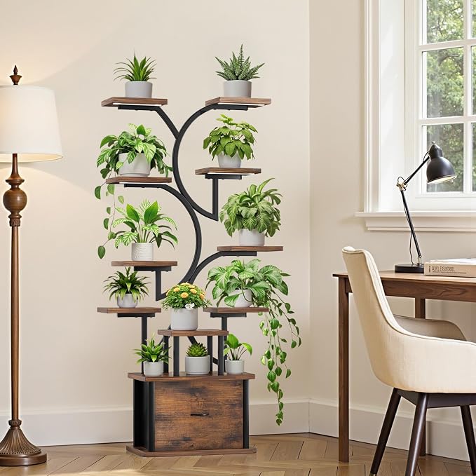 Plant Stand Indoor with Grow Lights - 11 Tiered Plant Shelf with Drawer, 65" Corner Plant Stands for Indoor Plants, Plant Stand for Multiple Plant, Flower Display Rack for Home, Living Room, Patio