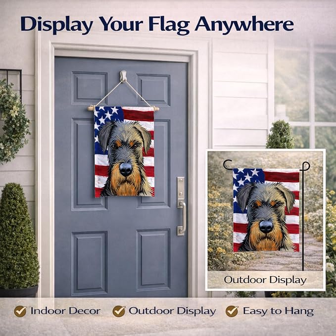 Caroline's Treasures CK6578GF Jagdterrier American Flag Garden Flag Mailbox Flag Decorative Yard Flag Banner Outside Patio Artwork Yard Flower Beds, Garden Size, Multicolor