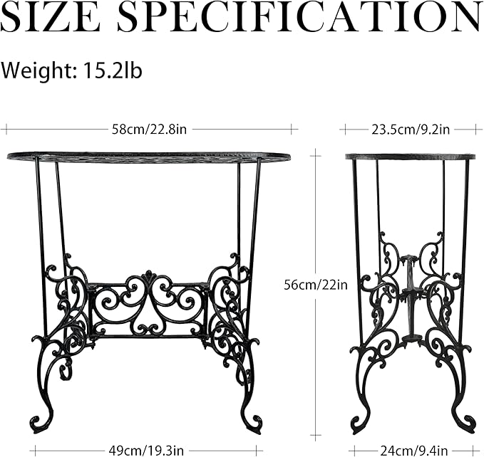 Heavy Duty Cast Iron Potted Plant Stand Garden Table - 22.8IN. Oval Plant Shelf, Vintage Ornament Display Stand, Corner Plant Stand for House Decor, Balcony, Living Room or Patio wrought flower bloom bar