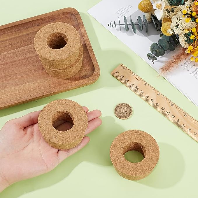 OLYCRAFT 4 Pack Cork Lids for Glass Planters 2.3~2.6 Inch Hydroponic Lids 1.2 Inch Thick Terrarium Cork Covers with 1.2 Inch Hole Natural Cork Stoppers for Hydroponic Plant Propagation Growing Vases