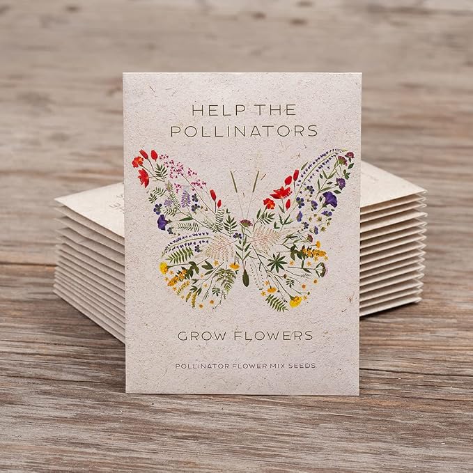 Bentley Seed Co. Help Pollinators Kraft Butterfly - Pollinator Wildflower - Kit - 25 Seed Packs - Perfect Eco-Friendly Gift for Gardeners & Friends - Non GMO Seeds