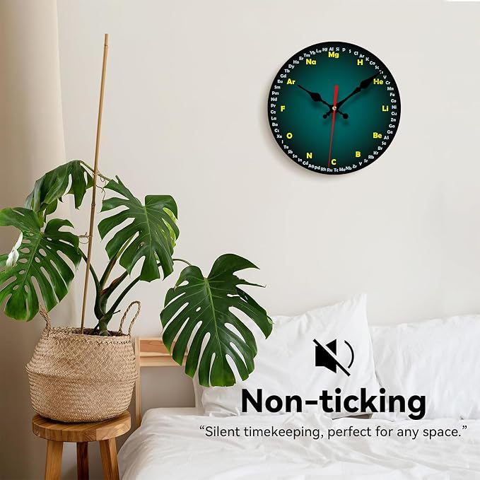 Wall Clock, Chemistry Silent Non Ticking Battery Operated Round Decorative Indoor Outdoor Clocks for Living Room Kitchen Bedroom Bathroom Patio 12"