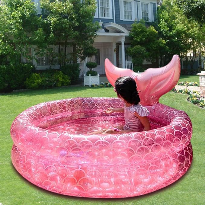 Kiddie Swimming Pool, Inflatable Mermaid Pool, Indoor Outdoor Ball Pit for Kids (59 inch)