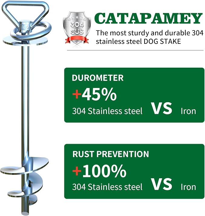 Catapamey Dog Tie Out Cable and Stake,360° Swivel Dog Run Anchor -with 45FT Heavy Duty Cable,Runner for Yard- for up to 150 lbs- for Yard Outdoor Camping