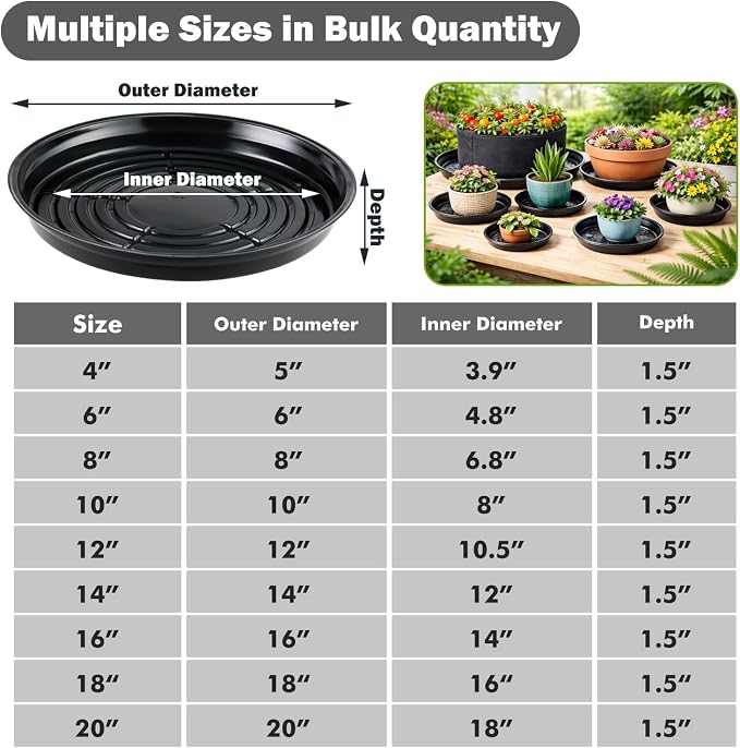 30 Packs 14 Inches Large Plant Saucers for Indoor Outdoor Use Heavy Duty Plastic Plant Plate Dish for Planter Bulk Round Flower Pot Drip Trays to Catch Water 4 to 20 Inch, Black