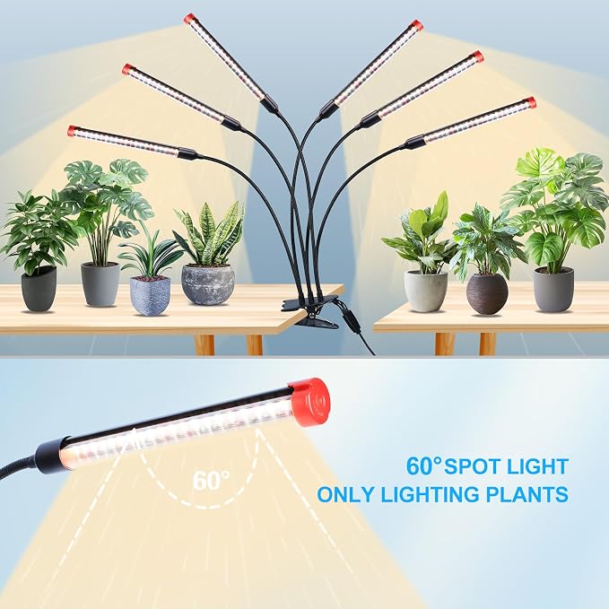 FECiDA Gamechanger 2026 54 Watt Power Draw, NO Need Adapter, 6Head Strong Clip Grow Lights for Indoor Plants with 4/8/12/16/20H Timer, LED Plant Growing Lamps for Houseplants, Bonsai, Seed Starting