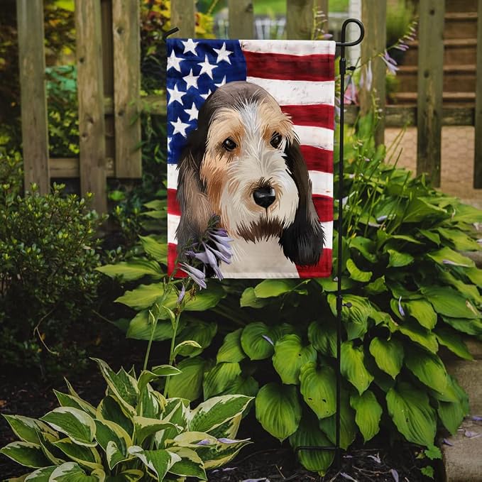 Caroline's Treasures CK6419GF Grand Basset Griffon Vendeen American Flag Garden Flag Mailbox Flag Decorative Yard Flag Banner Outside Patio Artwork Yard Flower Beds, Garden Size, Multicolor