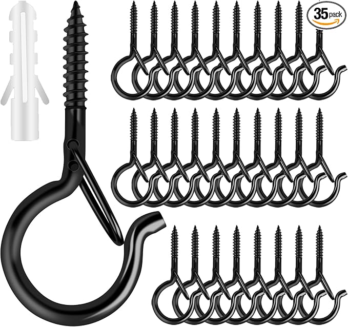 Q Hanger 35 Pcs Screw-in Hooks for Outdoor String Lights, Swivel Hanging Basket Patio Light Hooks with Safe Buckle Screw in Planter Eye Hooks for Wall Ceiling