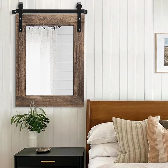 AAZZKANG Large Rectangle Mirror Rustic Wood Hanging Mirror Large 30"x22" Decorative Farmhouse Bedroom Bathroom Mirrors Home Wall Decor