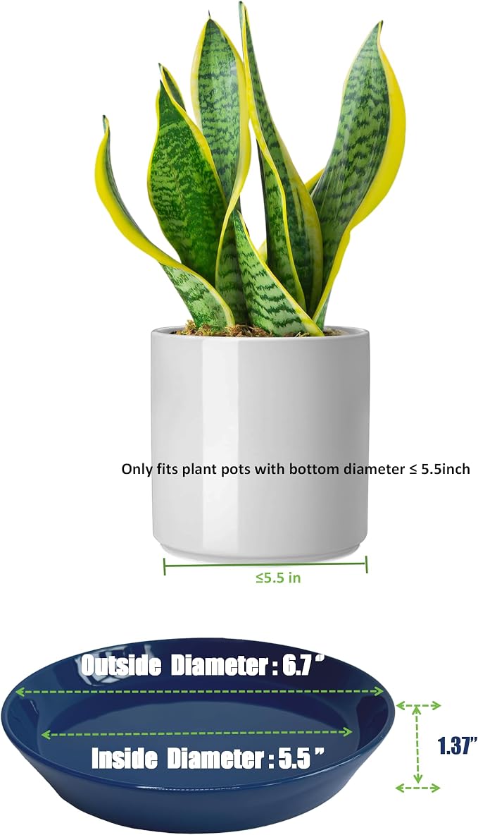 Ceramic Plant Saucer Tray 2 Pcs 6 7 Inch Blue, 6.7" OD x5.5 ID x1.3.7" Deep| Round Sturdy Heavy Duty Glazed Bevel Planter Drip Flower pots with Catch Basin for Indoor Outdoor Plants