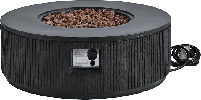 Merax 38.19'' MGO Propane Outdoor Fire Pit with Vertical Stripe Design, 50000 BTU Round Fire Pit Table with Steel Burner, Adjustable Flame Control, Lava Rocks & Rain Cover for Patio&Backyard, Black
