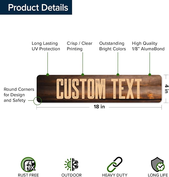 Custom Sign, Custom Street Sign, 11 Font Colors, 13 Font Styles, 4 Hole Options, 22 Sizes, 4x18 Inches, Rust Free DiBound, Fade Resistant, Made in USA by My Sign Center (Vintage Wood)