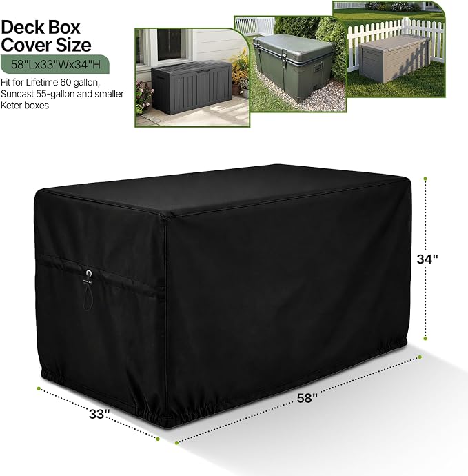 SheeChung Deck Box Cover Waterproof,Heavy Duty 600D Polyester Oxford Covers,Fit for Keter XXL 230 Gallon Deck Storage Box,Outside Covers for Outdoor Storage Box and Patio Furniture(58" Lx33 Wx34 H)