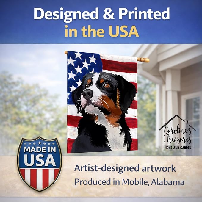 Caroline's Treasures CK6405CHF Appenzeller Sennenhund American Flag House Flag Large Porch Sleeve Pole Decorative Outside Yard Banner Artwork Wall Hanging, Polyester, House Size, Multicolor