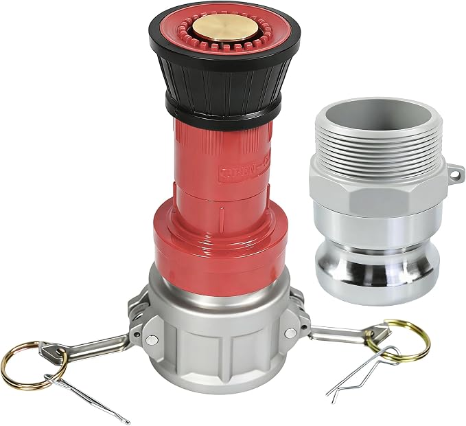 2" NPSH Heavy-Duty Industrial Fire Hose Nozzle with 2 x Aluminum 2 inch Camlock Fittings Couplings Fire Equipment Constant Flow Fog Nozzle
