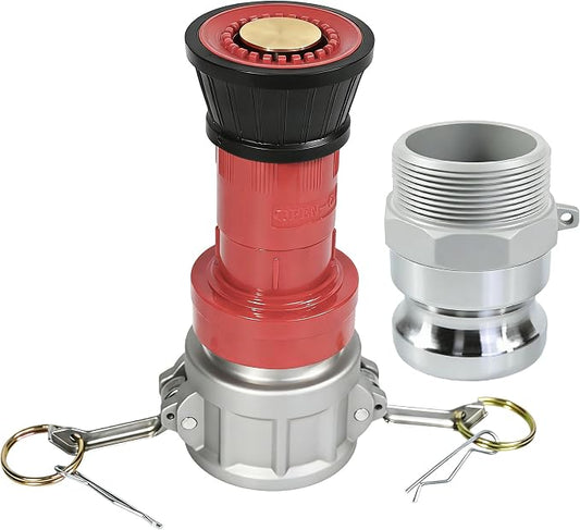2" NPSH Heavy-Duty Industrial Fire Hose Nozzle with 2 x Aluminum 2 inch Camlock Fittings Couplings Fire Equipment Constant Flow Fog Nozzle
