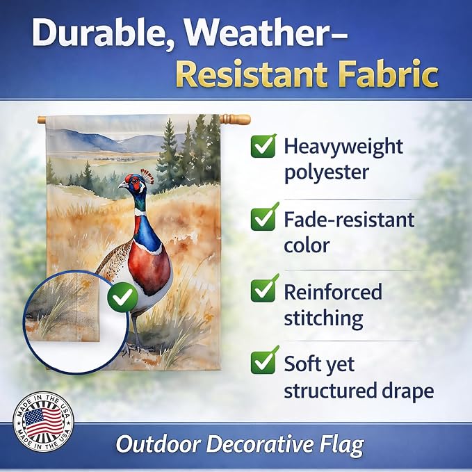 Caroline's Treasures South Dakota Ringnecked Pheasant House Flag Large Porch Sleeve Pole Decorative Outside Yard Banner Artwork Wall Hanging, Polyester, House Size, Multicolor