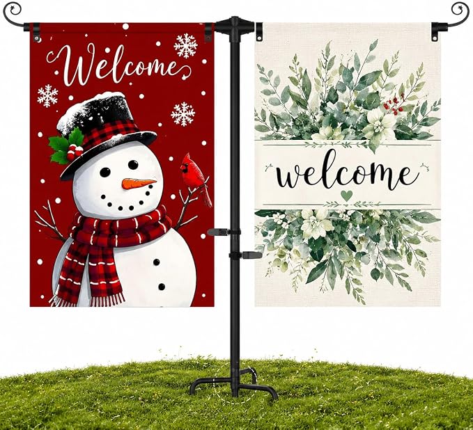 Garden Flag Stand for Yard – Heavy Duty 3/4" Thick Aluminum Garden Flag Holder with 4-Prong Base, Powder-Coated Rustproof, Fits 12x18 Double Flags for Outdoor Decor
