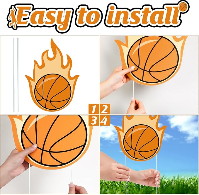 Menkxi 18 Pcs Happy Birthday Yard Signs with Stakes Decorations Themed Party Decorations Ball Birthday Outdoor Lawn Signs for Outdoor Sport Party Supplies(Basketball)