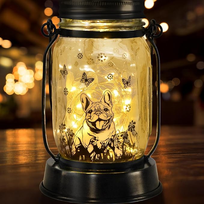 kyoryuger French Bulldog Frenchie Gifts for Women/Men French Bulldog Solar Lanterns Dog Mom Birthday Dog Lovers Lantern Pet Loss Pet Memorial Solar Garden Decor Yard, Patio,Backyard,Porch Torches